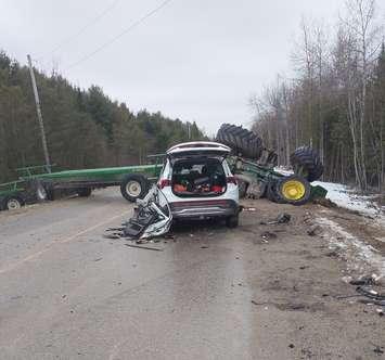 Serious collision on Grey Road 9 in Southgate. March 28, 2025. (Photo courtesy of Grey Bruce OPP)