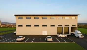 An artist rendering of a new manufacturing warehouse at 9 Humber Street in Stratford. Photo from www.skarbinc.com.