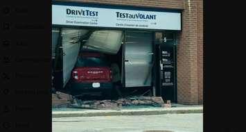 An SUV crashes through the window of the drive test centre in Sarnia - Aug 27/25 (Submitted photo)