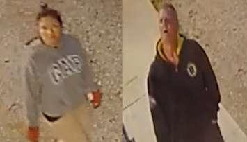 Two people being sought in connection with the theft of metal from the Blyth fairgrounds, May 31, 2025. Photo provided by Huron OPP.