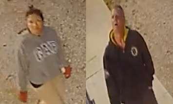 Two people being sought in connection with the theft of metal from the Blyth fairgrounds, May 31, 2025. Photo provided by Huron OPP.