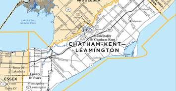 Snippet of the Chatham-Kent--Leamington riding map. (Photo via Elections Ontario / elections.on.ca)