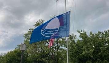 The Blue Flag flying at Bayfield Marina, awarded annually for marinas and beaches that meet strict criteria. (Photo by Bob Montgomery)