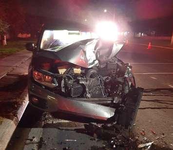 One of two vehicles involved in a crash on Goderich Street in Port Elgin, August 31, 2025. Photo provided by the Saugeen Shores Police Service