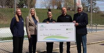 Colleen Gillis, Director of Community Services, Tina Janssen, Hammond Power Solutions People & Culture Generalist, Lisa Fagan, Recreation Programming Supervisor, Joe Ryckman, Hammond Power Solutions Plant Manager, and Mayor Chris Peabody. Photo provided by the Municipality of Brockton