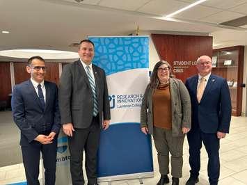 Senior Vice President of Research and Innovation Dr. Mehdi Sheikhzadeh, Lambton College President and CEO Rob Kardas. College and Institutes Canada President and CEO Pari Johnston and Executive Director Tech-Access Canada Ken Doyle. (Photo by: Lindsay Newman/ Blackburn Media)